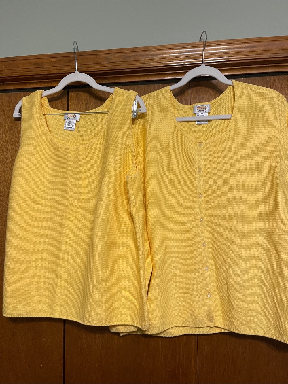 Talbots Woman 3x Butter Yellow Knit Cardigan & Shell Sweater Set